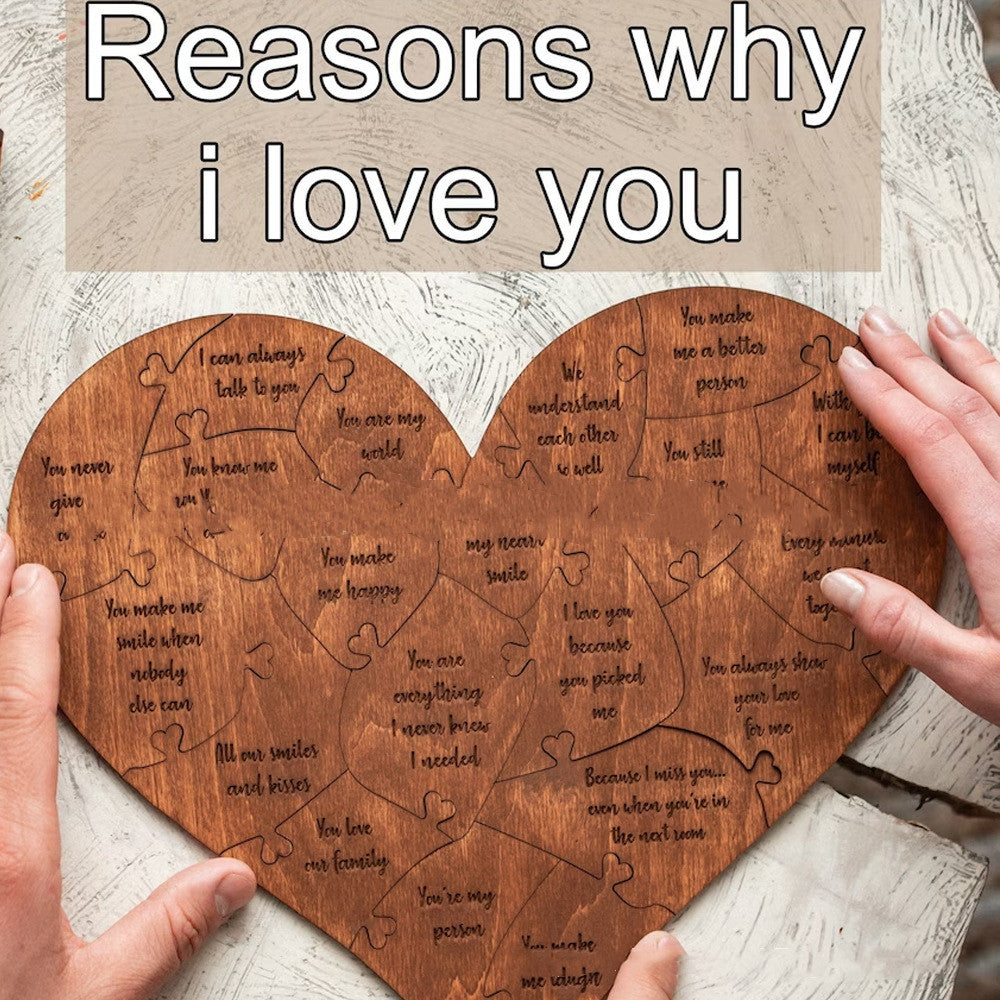 Reasons Why I Love You Wooden Heart Puzzle Romantic Love Jigsaw Puzzle