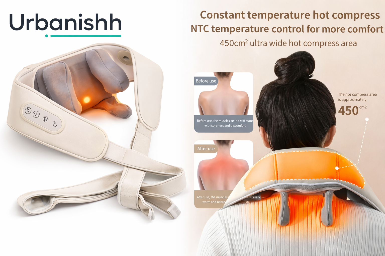 Handgrip Kneading Neck & Shoulder Massager with Heat