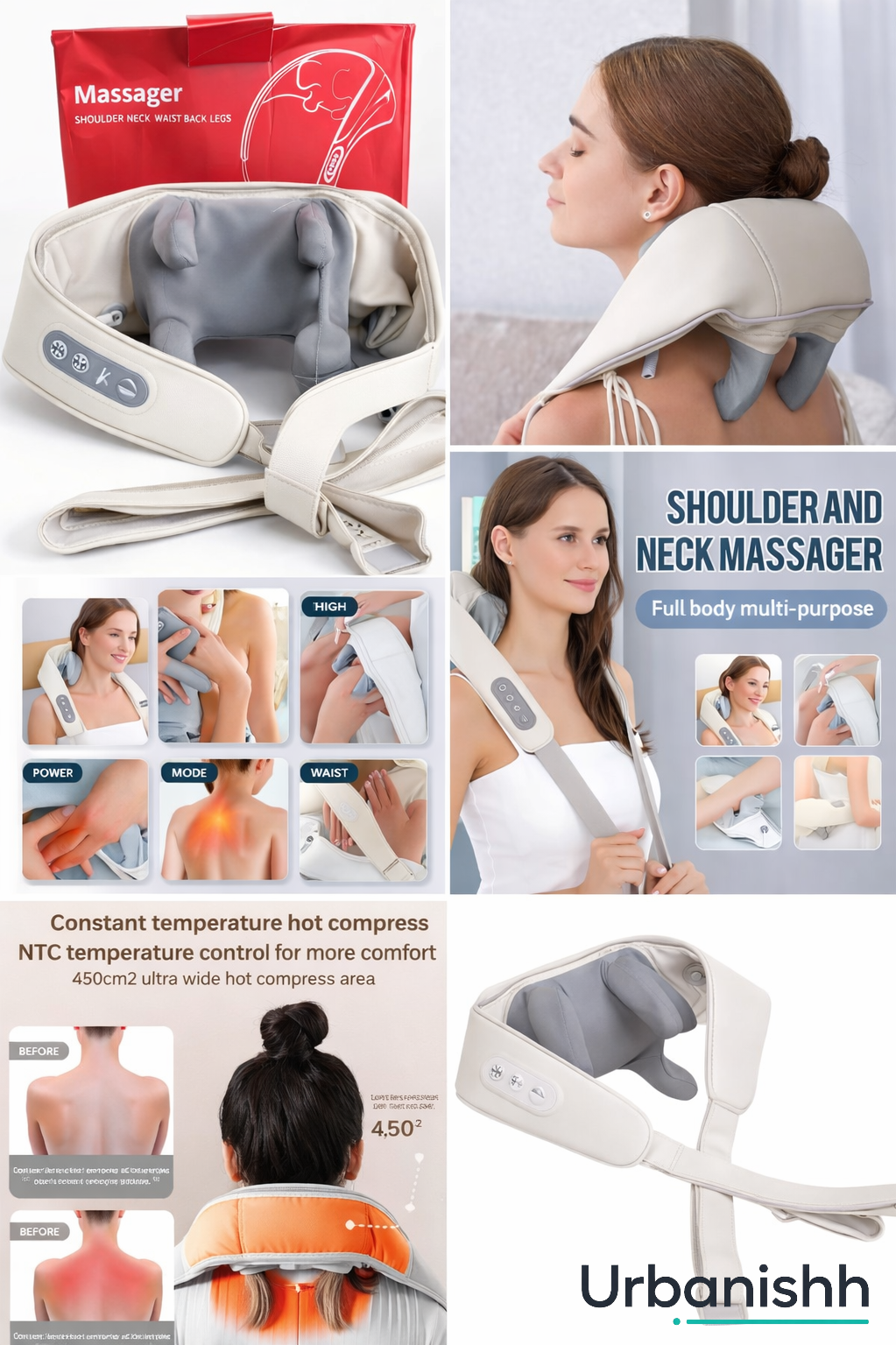 Handgrip Kneading Neck & Shoulder Massager with Heat