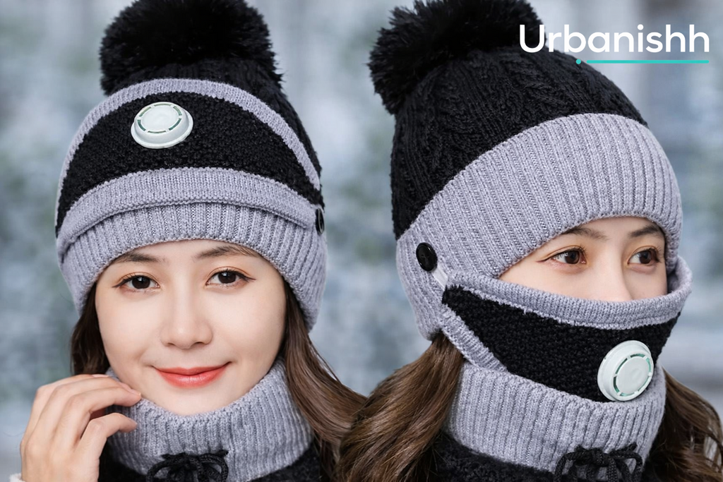 Unisex Winter Knit Beanie Cap & Neck Warmer Set