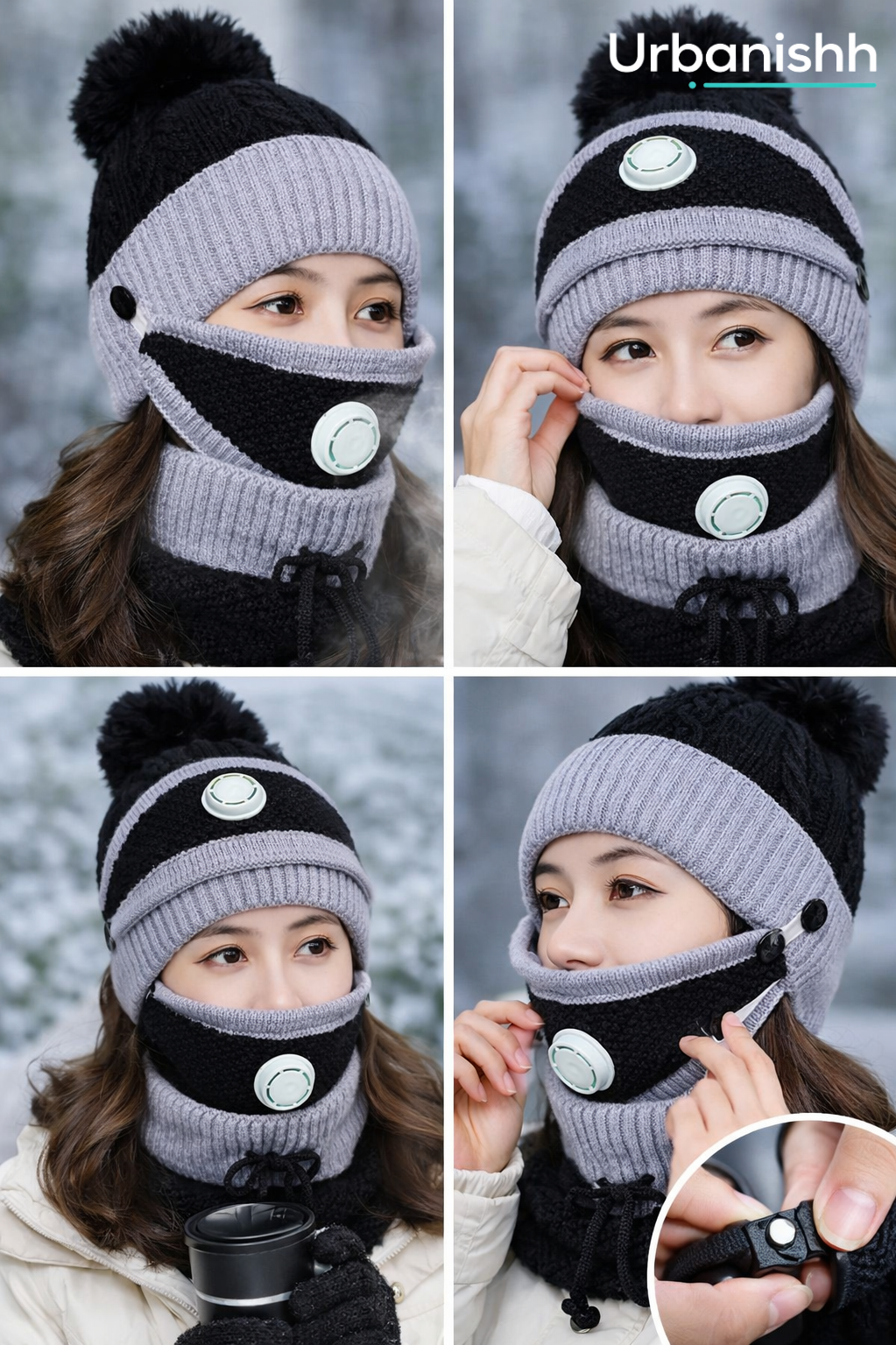 Unisex Winter Knit Beanie Cap & Neck Warmer Set